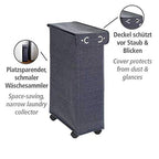 WENKO Slim Laundry Basket with Wheels, Thin Laundry Hamper, Rolling Laundry Bin with Lid, Space Saving Narrow Laundry Hamper for dirty Clothes Storage, 23.6 x 15.8 x 7.3 in, Blue - color: Blue Denim