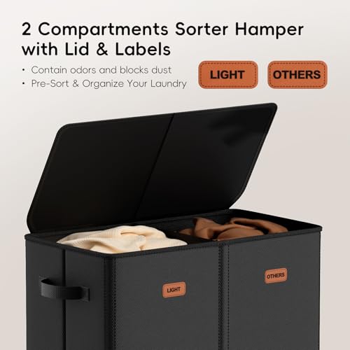 150L Double Laundry Hamper With Lid, Large Clothes Hampers with Removable Bag, Laundry Hamper 2 Section for Bathroom, Bedroom, Laundry Room, Dorm, Black - color: Black, size: 150L - 2 Section