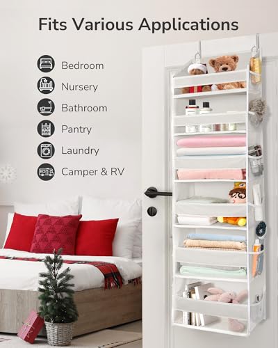 ULG Over The Door Organizer with 6 Large Pockets 12 Side Pockets, 50lbs Weight Capacity Door Hanging Organizer for Bedroom, Bathroom, Pantry, Nursery Storage, Beige - color: Ivory, size: 1 Pack