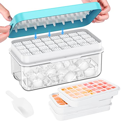 Ice Cube Tray with Lid and Bin, PHINOX 96 pcs Ice Trays for Freezer, Ice Cube Trays for Freezer with 3 trays, Container, Lid & Ice Scoop, BPA Free - color: Blue, size: 1.0"-3tier