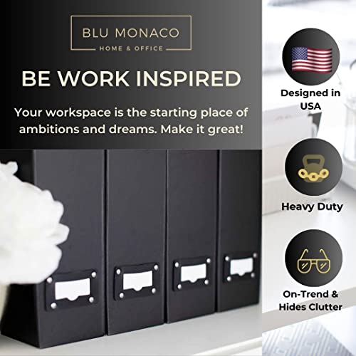 BLU MONACO Foldable Black Magazine File Holder | Set of 6 Cardboard Desk Organizer Boxes | Vertical Magazine File Holder | Standing File Holder | Office Classroom or Home - color: Black