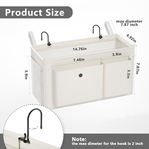 Edudif Bedside Caddy Bedside Organizer with Fixed Straps & Water Bottle Holder, Bunk Bed Caddy ideal for Home, Dorm, Hospital, Crib, Versatile Bedside Storage Solution (White) - color: White