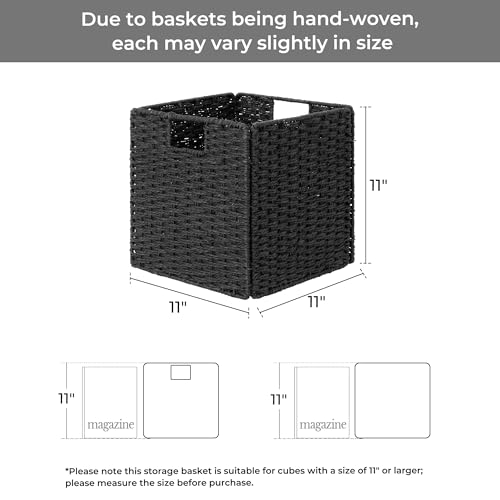 StorageWorks 11 inch Wicker Baskets, Handwoven Storage Cubes with Handles, Foldable Paper Rope Basket for Organizing, Black, 2 Pack - color: Black, size: 11"L x 11"W x 11"H