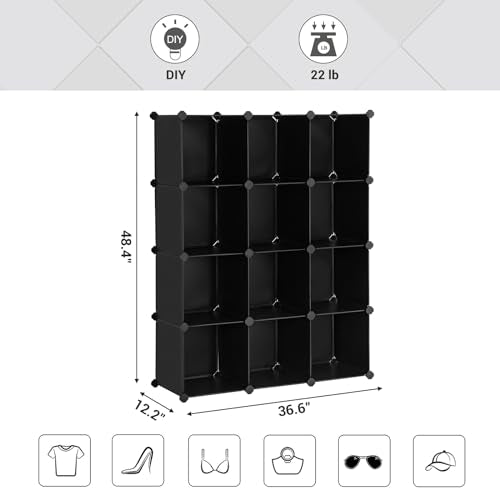 SONGMICS Cube Storage Organizer, Set of 12 Plastic Cubes, Book Shelf, Closet Organizers and Storage, Room Organization, Bedroom Living Room, 12.2 x 36.6 x 48.4 Inches, Black ULPC34BK - color: Black, size: 12 Cubes, style: without doors