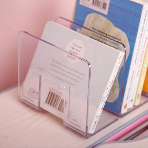 YAGELI Clear Acrylic Purse Organizer for Closet, 3-4 Section Desk File Sorter, 2.95" Wide Slots for Clutches, Handbags, Binders & Folders, Sturdy Stackable Bookshelf Organizer - size: 2Pack-4Sections-1