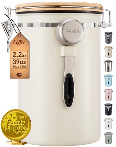 Veken Coffee Canister, 39OZ Large, Mothers Day Gifts For Women, Airtight Stainless Steel Food Storage Container for 2.2lbs Coffee Beans, Ground, Sugar, Tea, Flour, Cereal,Kitchen Bar Accessories,Cream - color: Cream, size: 39 oz