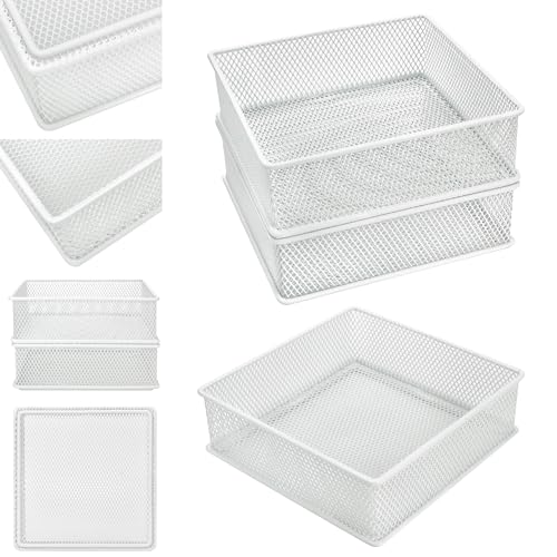 Annova Mesh Stackable Drawer Cabinet and Shelf Organizer Bins Storage Basket School Office Supply Holder Tray- Set of 2 (White, 6x6x2 Inch) - color: White, size: 6x6x2 Inch