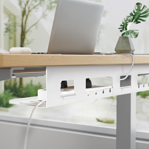 PEGZONE Under Desk Cable Management Tray, 31.5 Inches Metal Cord Organizer Rack, Desk Tray for Power Strip, Cord, Wire, Easy Mounting Cable Management Under Table for Home Office, White - color: White, size: 31.5"