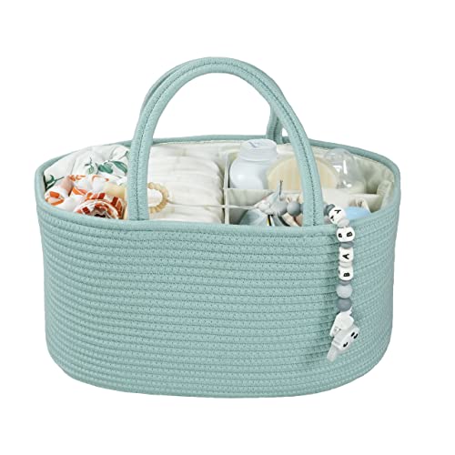 Large Baby Diaper Caddy Organizer for Girl Boy Rope Nursery Storage Bin Basket Portable Holder Tote Bag for Changing Table Car Travel Baby Shower Gifts Newborn Essentials Registry Must Have Green - color: light green, size: Large