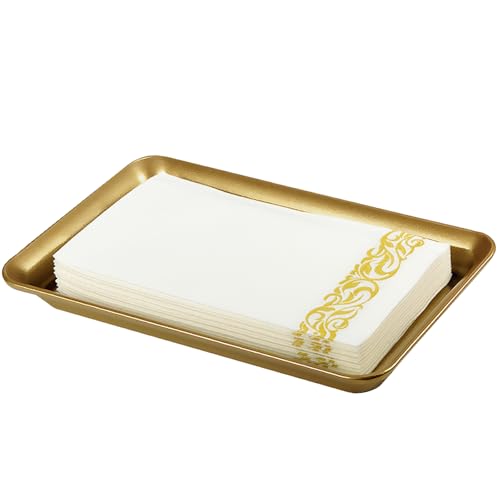 Vintage Farmhouse Decor Metal Vanity Tray (1 Pack), Countertop Guest Hand Towel Storage Tray Dispenser Organizer, Sturdy Bathroom Holder for Perfume, Cosmetics, Jewelry, Makeup (Gold - color: Gold, size: 1 Pack (9.9" x 5.9" x 1.1")