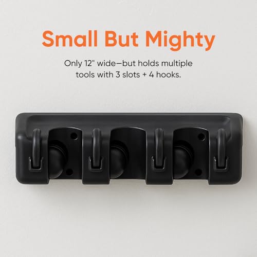 Superio Mop and Broom Holder Wall Mount Storage Organizer for Kitchen, Garage, Garden, 3 Slots (2 Pack, Black) - color: Black, size: Medium, 2-pack