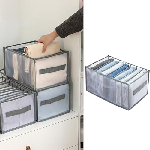 7-Compartment Clothing Organizer for Jeans and Shirts, Foldable Fabric Storage Box with Handles, Closet Drawer Solution - color: Grey2, size: 14X9.8X7.8inch