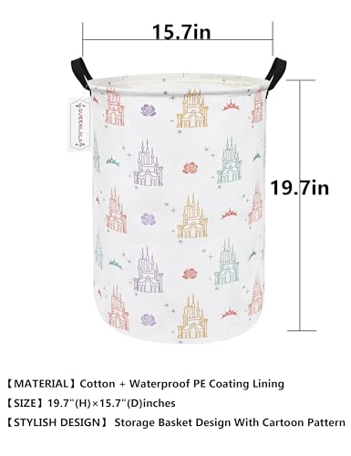 QUEENLALA Large Storage Basket,Laundry Hamper/Bathroom/Home Decor/Collapsible Round Storage Bin,Boys and Girls Hamper/Boxes/Clothing(Round-Rose Castle) - color: Round-Rose Castle