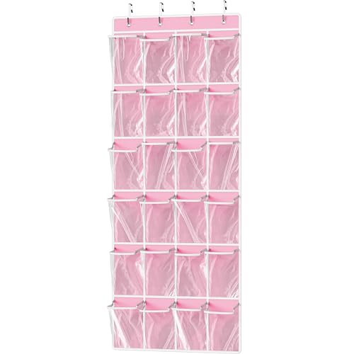 Simple Houseware 24 Pockets Large Clear Pockets Over The Door Hanging Shoe Organizer, Pink (56" x 22.5") - color: Pink, size: Extra Large Pockets
