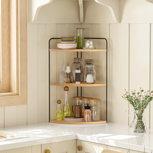 Forest Angle Bathroom Counter Organizer,Countertop Organizer,Vanity Organizers,Bathroom Storage,Bathroom Sink Caddy,Counter Shelf,Corner Counter,Corner Shelves(Black-Burlywood) - color: Black-burlywood 3 Tier
