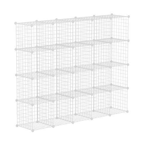 HUBSON Wire Cube Storage Organizer, Book/Toy/Craft/Potted Plants and petCloset Organizers and Storage Shelves, 20-Cube Freely Combinable Metal Grids Storage Shelf, White Iron - color: White Iron, size: 20 Cubes