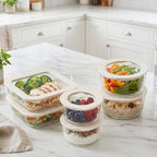 Urban Green Glass Food Container Set with Glass Lid, 6 Pack, Food Storage Containers Set, Airtight, LeakProof, Micowave Safe, 100% Plastic Free, Meal Prep Containers (White Color) - color: White Sand-6P