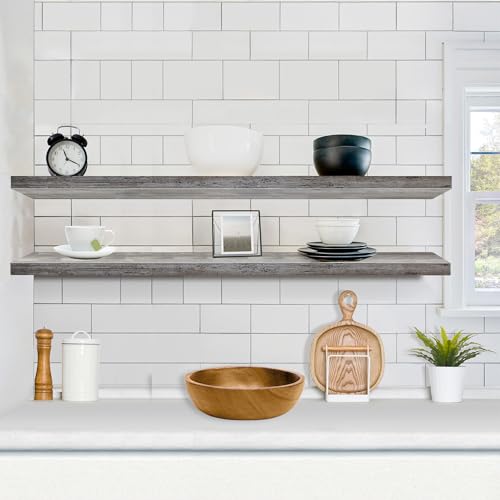 Sorbus Floating Shelves for Wall - 55 Inch Extra-Long Bathroom Shelves, Wall Decor for Bedroom, Kitchen, Living Room, Book Storage - Mounted Floating Shelf with Hidden Brackets (Gray, 2 Pack) - color: Grey, size: 55 Inch, style: 2 Pack