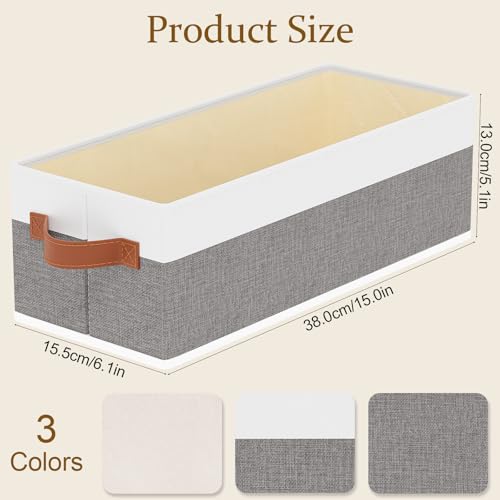 5 Pack Collapsible Storage Baskets, Fabric Foldable Storage Cubes for Organizing, Clothes Organizer Boxes with Handles, White and Gray, 15 x 6 x 5 Inch - color: White/Grey, size: 5-Pack