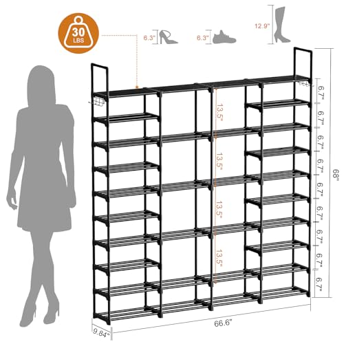 WOWLIVE 4 Row 10 Tiers Extra Large Shoe Rack Big Tall Metal Shoe Shelf, Heavy Duty Organizer for Closet Entryway, Boot Rack Storage Stackable Stand for Garage Black - color: Black, size: 4 Row 10 Tier