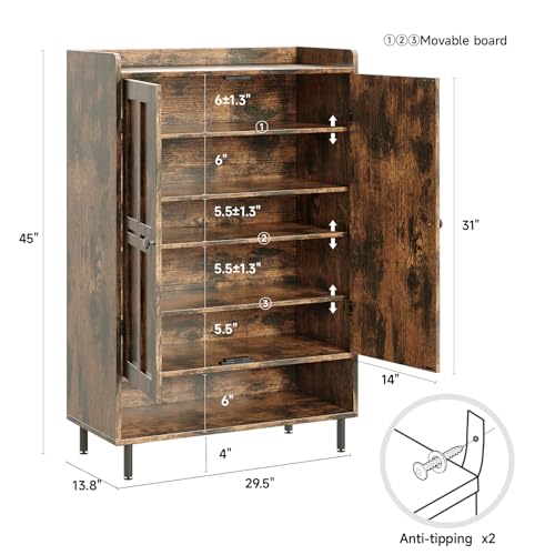 ComfyCorner Brown 7+1 Tier Farmhouse Shoe Storage Cabinet - 45" Tall Entryway Organizer with Cross Molding Doors, 3 Adjustable Shelves & Metal Legs, Shoe Rack for Front Door Entrance - color: Brown