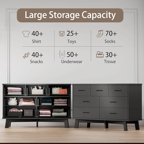 Xixini Dresser for Bedroom with 7 Drawer, Wood Modern Chest of Drawers with X-Shaped Sturdy Base, Wide Double Dresser Closet Clothes Storage Organizer, Wooden TV Stand for Living Room, Hallway, Black - color: Black, size: 15.6"D x 47.2"W x 29.5"H (7 Drawe