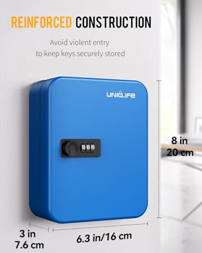 Uniclife 20 Position Key Cabinet with Combination Lock Resettable Blue Digital Security Storage Box Steel Key Organizer with Colorful Key Tag Labels Stickers and Hooks - color: Blue, size: 20 Keys