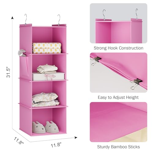 YOUDENOVA Hanging Closet Organizer, 4-Shelf Closet Hanging Storage Shelves, Light Pink - color: Light Pink, size: 4-SHELF
