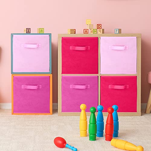 Karenhi 11" x 10. 5" x 10. 5" Pink Storage Cube, 6 Pack Fabric Cube Storage Bins Organizer Box, Collapsible Baskets with Handles Foldable Shelf for Cloth Toys Home Room Closet, Pack of 6 - color: Pink