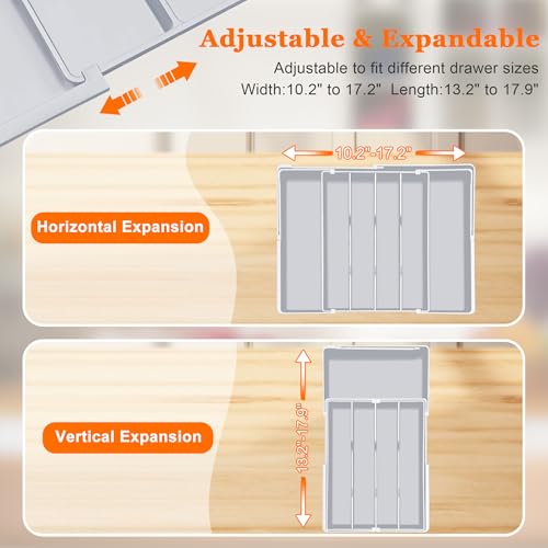 Spaclear Expandable Large Silverware Organizer - BPA-Free Food-Safe Kitchen Utensil Drawer Organizer, Adjustable 4-7 Deeper Slots Cutlery Tray for Forks Knives, Kitchen Organizers and Storage Solution - color: Grey