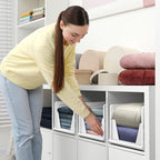 Sorbus 3 Pack Folding Closet Shelf Organizer for Clothes - Versatile Stackable Storage Baskets for Closet, Bathroom, Kitchen and Garage - Easy Access Open Front Design - Plastic Organizer Shelves - size: 3 Large