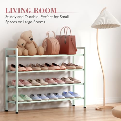 Bumusty 4-Tier Expandable Shoe Rack for Closet, 18“-33” Adjustable Shoe Rack for Small Space, Small Shoe Organizer for Front Door, Sturdy Metal, Green - color: Green, size: 4-Tier
