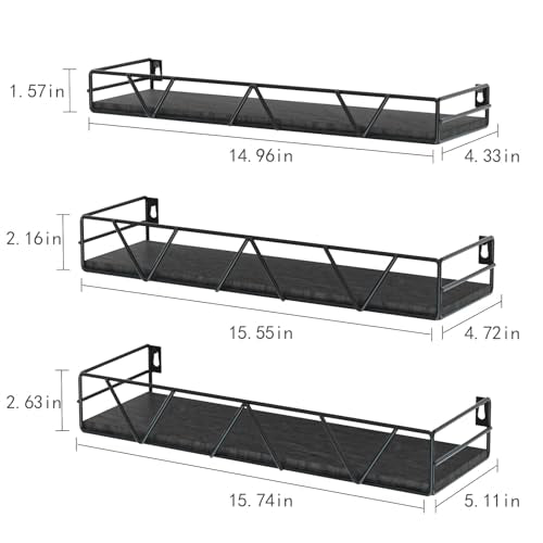 Amaoot Floating Shelves Set of 3, Home Wood Wall Shelf, Farmhouse Shelf for Bedroom, Wall Mounted Floating Shelf for Living Room, Bedroom, Bathroom, Kitchen, Office (Black 2) - color: Black 2