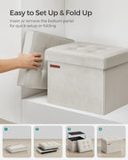 SONGMICS Storage Ottoman, Foldable Small Ottoman Foot Rest, 12.2 x 16.1 Inches Foot Stool, OAD up to 286 lb, for Living Room, Bedroom, Dorm, Cream White ULSF200W01 - color: Cream White, style: Velvet