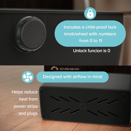 KinderSense® Cable Management Box - Cord Organizer with Child Proof Lock - Cord Hider to Conceal Wires,Power Strips from TV,Computer,Desk and Babies - 12 X 5.25 x 5.25 (Black)
