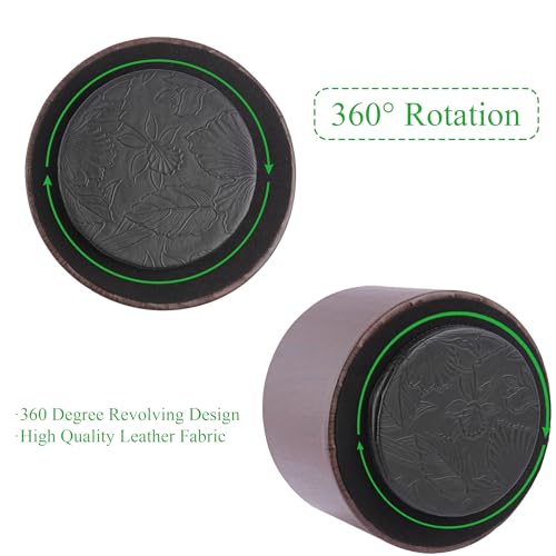 Round Leather Art Supply Organizer,Remote Control Holder,360 Degree Spinning,Multi-Functional Pencil Holder,4 Compartments Desktop Stationary Organizer(1-Thin Wood Dark Brown) - color: 1-Thin Wood Dark Brown