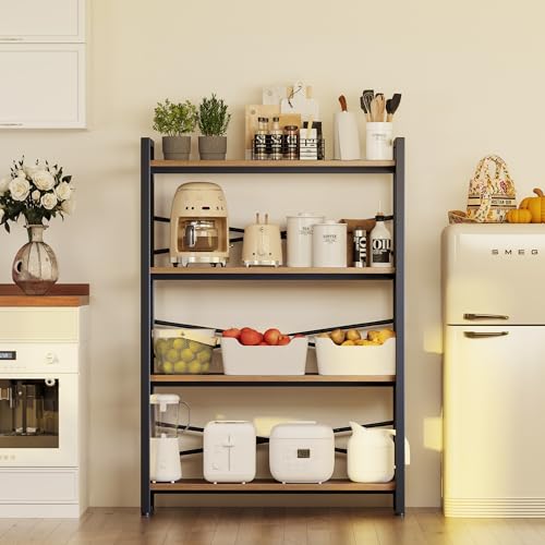 4 Tier Bookshelf 31.49" Width, Tall Book Shelf Storage and Organization, Wooden and Metal Industrial Bookcase, Large Book Shelves for Home Living Room Bedroom Office Storage(Light Coffee) - color: Light Coffe, size: 4 Tier - 31.5" W