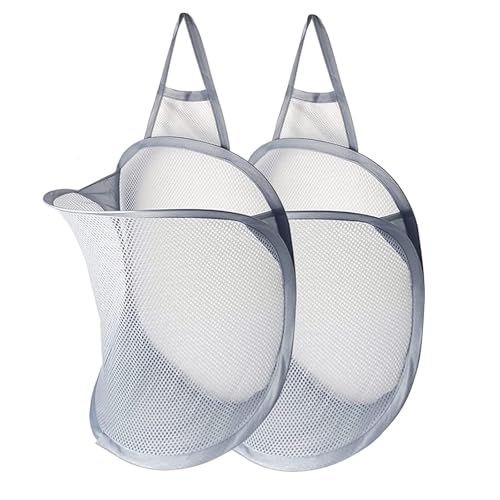 2 PCS Collapsible Laundry Basket Hanging Hamper with Handle Mesh Clothes Hamper Portable Foldable Clothes Baskets for Dorm Laundry Room Bathroom