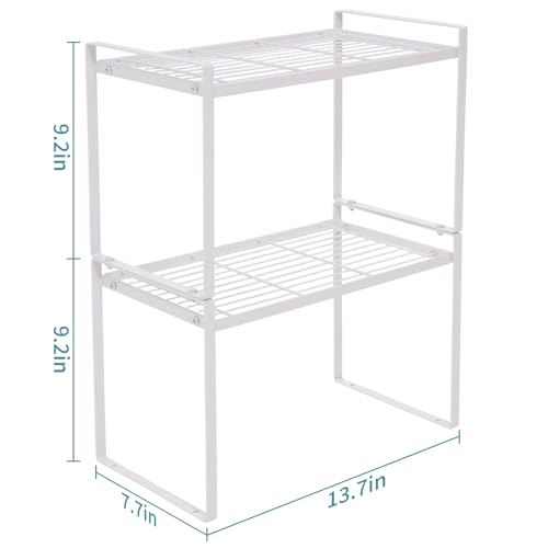 MiaLi Cabinet Organizer Shelf, Set of 2 Metal Counter Shelves Spice Rack, Stackable Kitchen Bathroom Organizers and Storage, White - color: White, size: 7.7"D x 13.7"W x 9.2"H + 7.7"D x 13.7"W x 9.2"H
