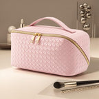 Women's Travel PU Leather Cosmetic Organizer - Large Capacity Toiletry Storage Solution - color: pink