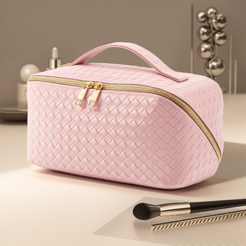 Women's Travel PU Leather Cosmetic Organizer - Large Capacity Toiletry Storage Solution - color: pink