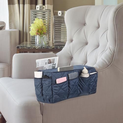 uxcell 2 Pcs Recliner Armchair Caddy, Couch Armrest Organizer with 14 Pockets for Bedside Sofa Remote Control Holder Magazine Phone Book Glasses (Dark Blue, 20" x 7" x 9") - color: Dark Blue