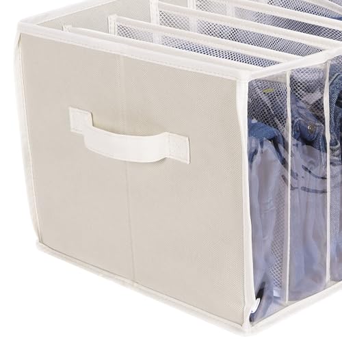 Zilink Upgraded Wardrobe Clothes Organizer with Support Board Clear Jean Organizers for Closet with 7 Grids Divider Extra Large Sweater Organizer for Closet for Jean Pant Sweaters T-Shirt,3 Pack,Beige - color: Beige - For Jeans
