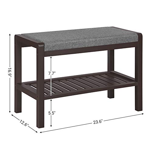 SONGMICS Shoe Rack Bench with Cushion Upholstered Padded Seat, Storage Shelf, Shoe Organizer, Holds Up to 350 lb, Ideal for Entryway Bedroom Living Room Hallway Garage Mud Room Gray and Brown ULBS65C - color: Gray + Brown