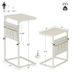 Vagusicc C Shaped End Table, 32'' Tall Side Table for Couch, Adjustable Height Small Couch Side Table for Small Spaces, End Table Slide Under Sofa Table TV Tray Table Arm Table for Living Room - color: Cream White