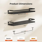 AMADA HOMEFURNISHING Bathroom Shelves with Towel Bar, Floating Shelves, Wall Shelves for Bathroom/Living Room/Kitchen/Bedroom, Black, Set of 2 - AMFS01B - color: Black