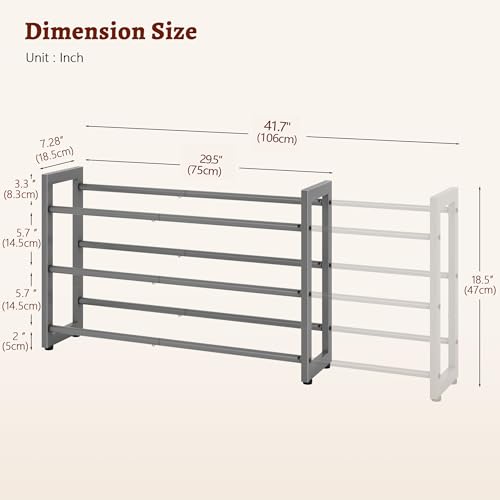 FAVOOSTY 3-Tier Expandable Shoe Rack, Adjustable Shoe Shelf Storage Organizer Space Saving Metal Free Standing Shoe Rack for Entryway Closet Doorway, Silver Grey - color: Silver Gray, size: 3 Tier