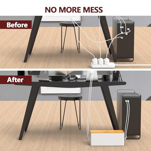 Cable Management Box,2 Pack Wooden Style Large Cable Organizer Box for Office and Home,Cable Organizer Box with Proof Lock for Baby-Pets,Wood Lid（White,2 Pack - color: 2 Pack White
