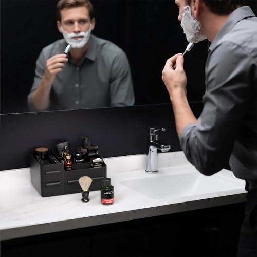 Cologne Organizer for Men with 3 Drawers - Mens Vanity Organizer, Perfume Stand & Cologne Shelf - Bathroom Countertop Storage for Shaving Kit, Skincare - Dresser Organizer, Gifts for Men
