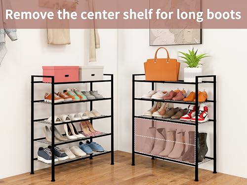 5-Tier Shoe Rack, Metal Storage Shelves for Closet Entryway, Tall Narrow Unit for Small Spaces, Multi-Purpose Organizer for Bedroom Garage, Easy Assembly, Black - color: Black, size: 5 Tier
